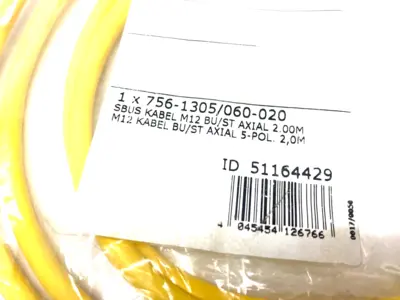 New | in-Stock Wago System Bus Cable M12 5-Pin 2m Length PLC Processors Michigan US | Maverick Industrial Sales #1394781