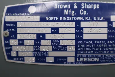 NEW Brown & Sharpe C6T17NC45C-U134 CAT 110711-00 1725/1425 RPM 1/4HP STOCK 103C