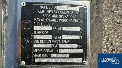 USED Osmonics Sq Ft Osmonics Heat Exchanger, 150/150#