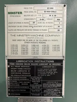 1988 MINSTER E2-600-84 X 48 Presses, Straight Side | PressTrader Limited (3)