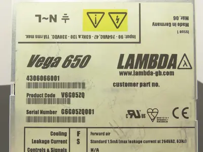 Lambda V6G05ZQ TDK Vega 650 Power Supply 48VDC 20A Output 100-240V Input