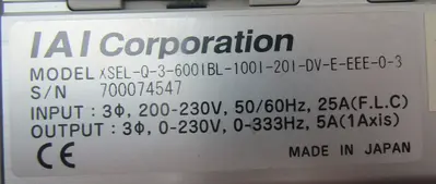 USED IAI CORPORATION XSEL-Q-3-600IBL-100I-20I-DV-E-EEE-0-3