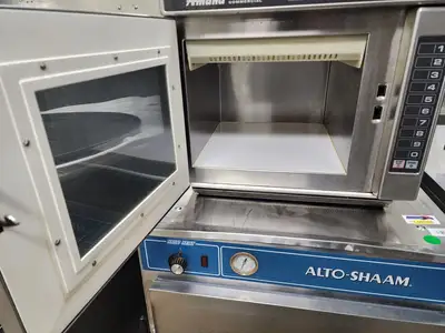 Used Amana Used Amana Heavy-Duty Stainless Steel Commercial Microwave Oven with Push Button Controls – 1700W Ovens Illinois US | Falcon Restaurant Supply #1376739
