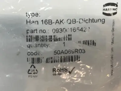 NEW HARTING HAN 16B-AK-QB-DICHTUNG HEAVY DUTY POWER CONNECTOR