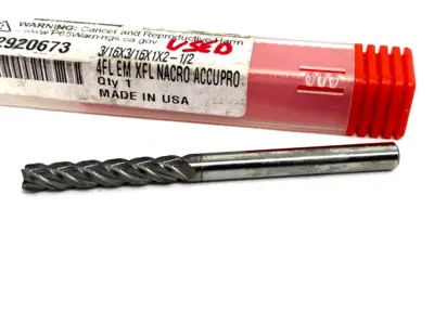 USED ACCUPRO SQUARE END MILL 3/16" DIA, 1" LOC, 4 FLUTE, SOLID CARBIDE
