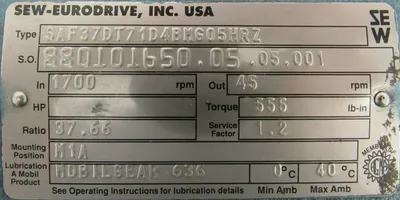 NEW SEW-EURODRIVE SAF37DT71D4BMG05HRZ GEARMOTOR 37.66:1 DFT71D4BHG05HRZ