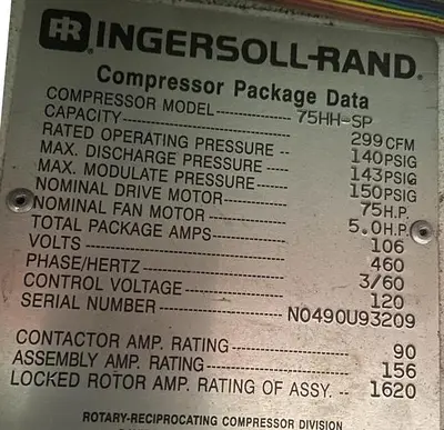 USED INGERSOLL-RAND 75HH-SP, SCREW COMPRESSOR