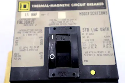 THERMAL MAGNETIC CIRCUIT BREAKER FAL36015 SERIES 2 15AMP SQUARE D #L-502