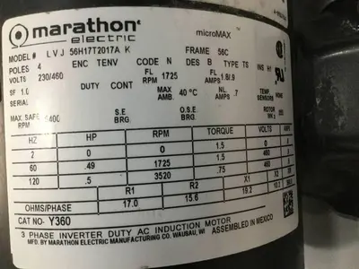 USED MARATHON ELECTRIC LVJ 56H17T2017A