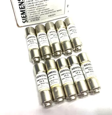 USED SIEMENS SENTRON CYLINDRICAL FUSE, SLOW BLOW, 15A
