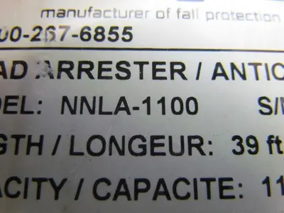 Norguard NNLA-1100 Fall Load Arrester Self-Retracting Lifeline 39' Cable 1100Lb