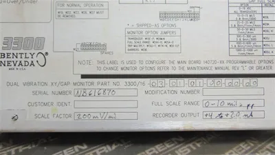 Bently Nevada 3300/16-03-01-01-00-00-00 Dual Vibration XY Gap Monitor Used