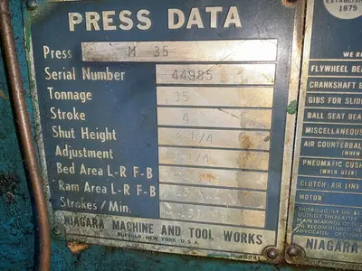 Used NIAGARA M35 O.B.I. Presses Ohio US | HGR 24 #1486645