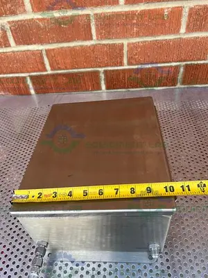 USED HOFFMAN 13" X 10" X 6"  ENCLOSURE W/ MALEMA FLOW M-50-S23-10 FLOW SWITCH, GAUGE
