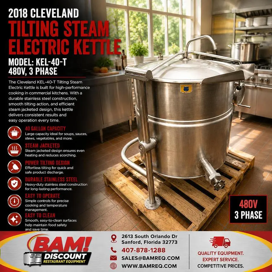 Used 2018 CLEVELAND KEL-40-T Cooking Kettles Florida US | BAM Discount Restaurant Equipment #1345626