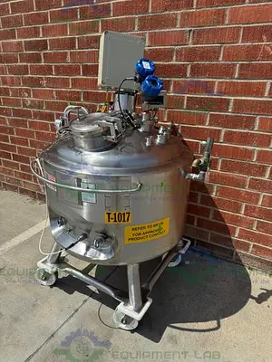 USED PRECISION 250 LITER STAINLESS STEEL JACKETED REACTOR 45 PSI W/ LIGHTNIN MIXER.