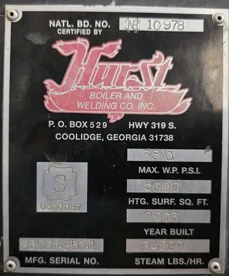 Used 2003 HURST S5000-350-1 Boilers MX | C3 SURPLUS LLC #1502438