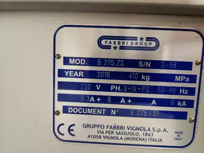 USED 2016 Fabbri B.275.ZS
