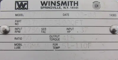 NEW WINSMITH 917MDB GEAR REDUCER 50:1 917MDBS31000FT