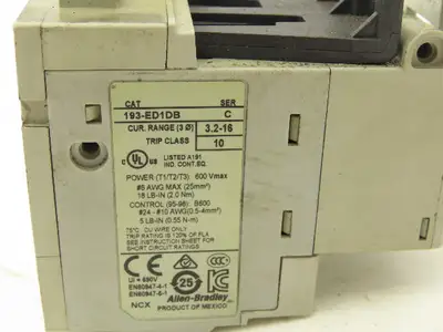 Allen Bradley 193-ED1DB Motor Starter Contactor Overload Relay 3.2-16A