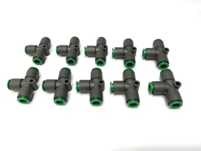 USED SMC PNEUMATIC UNION TEE FITTINGS FLAME RESISTANT 8MM LOT OF 10