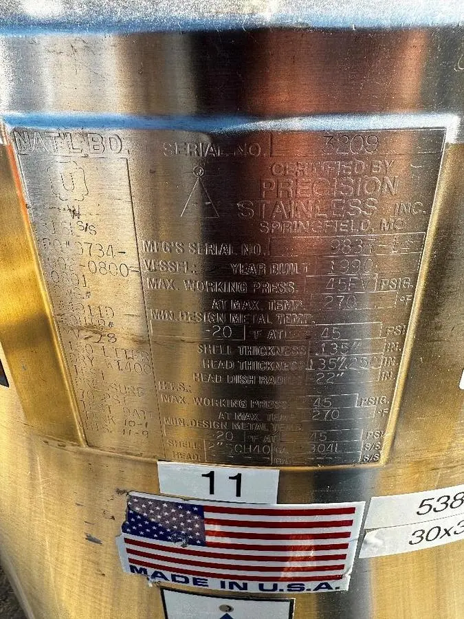 Tank, 39 Gallon (150 Liter), 316 Stainless Steel, Jacketed, Agitated, 45 PSI, Full Vac, #5991490