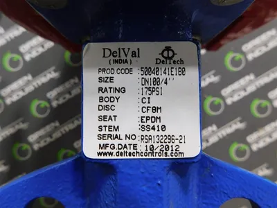 Bray Controls & DelTech 4" Actuated Butterfly Valve 70-0061-113D0-536/A Used