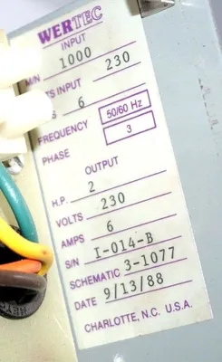 USED WERTEC 1000 BRUSHLESS DC SERVO MOTOR DRIVE 2HP, 230V, 6AMP