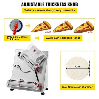 Dough sheeter -  Pizza Dough Roller Sheeter, Max 12" Automatic Commercial Dough Roller