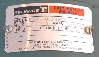 NEW RELIANCE ELECTRIC P14H1938N-TK AC MOTOR 1.5 HP W/ F52A0604M-TK UNIBRAKE