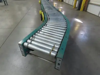 14' x 10" Live Roller Bed S-Curve Conveyor V-Belt Drive Adj Height *NO MOTOR*