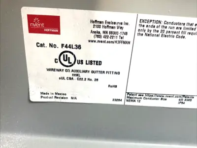 USED HOFFMAN NVENT WIREWAY 4X4X36 TYPE 12 LAY-IN HINGED COVER STEEL