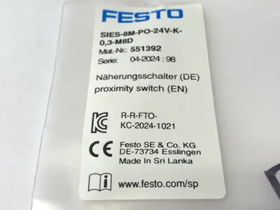 New | in-Stock FESTO SIES-8M-PO-24V-K-0,3-M8D, 551392 Proximity Sensors | Maverick Industrial Sales #1111498