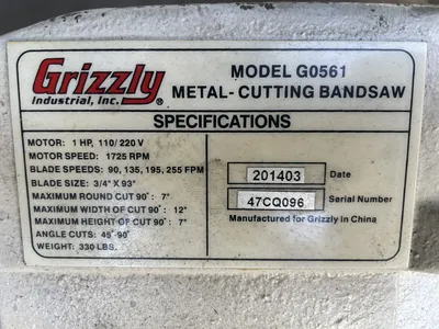 Used 2014 GRIZZLY G0561 Horizontal Band Saws California US | Wheeler Machinery Sales #1269817