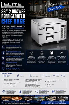 Elite 36" 2 Drawer Refrigerated Chef's Base