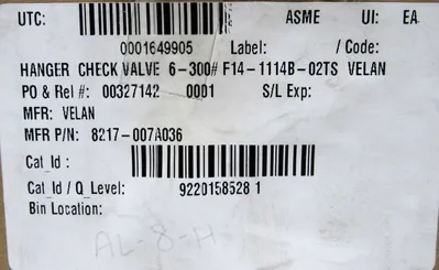 NEW VELAN ENGINEERING 8217-007A036 HANGER CHECK VALVE 8217007A036