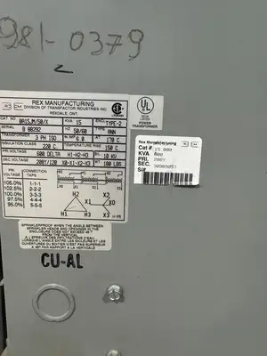 15 KVA 600 to 208/120Y Isolation Multi-tap Transformer