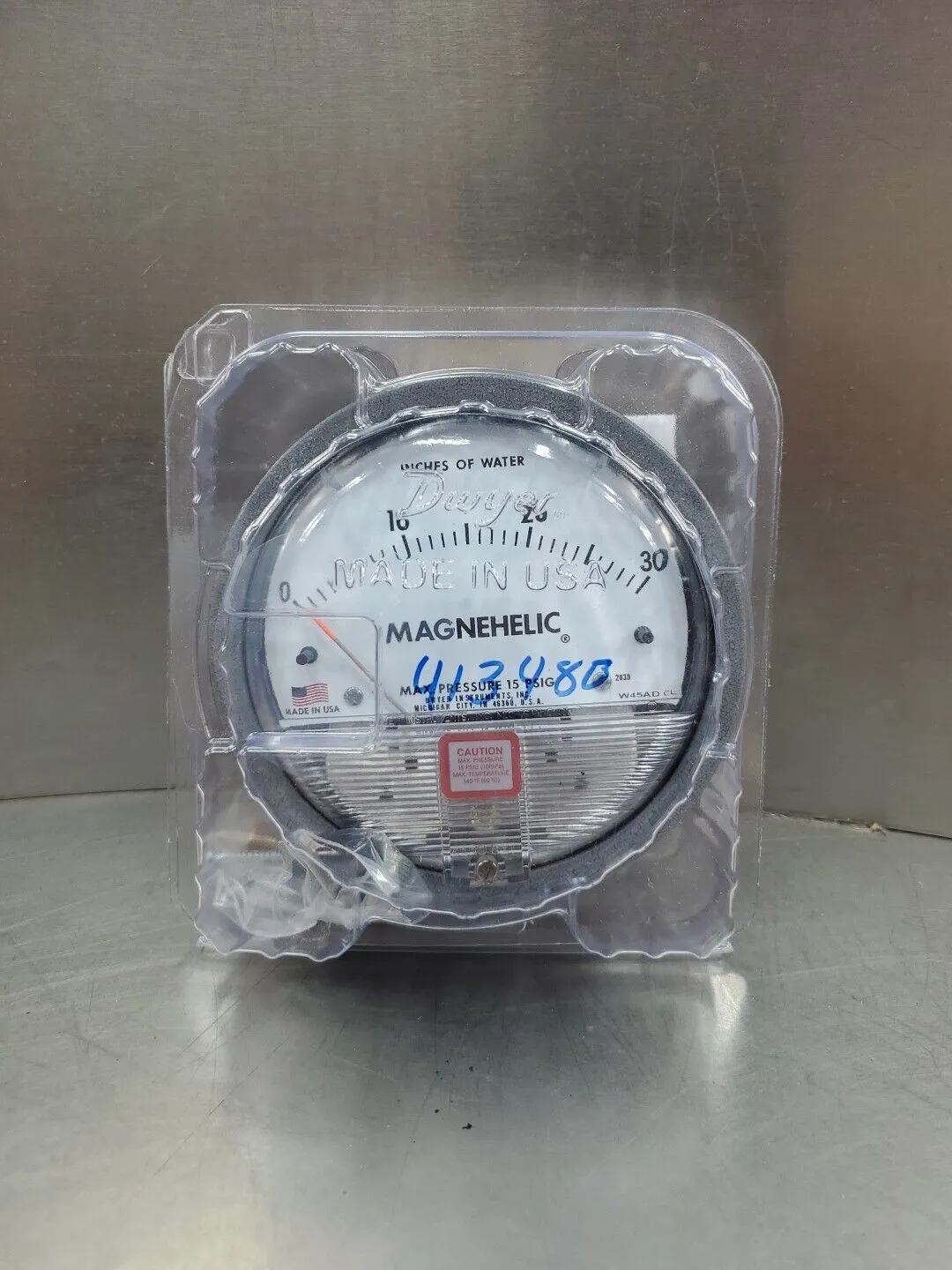Dwyer Magnehelic W45AD CL Pressure Gauge, 0-30 INCHES OF WATER. 6B-11