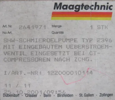 NEW MAAGTECHNIC 122000010114 SCHMIEROELPUMPE TYPE 2396 2641971