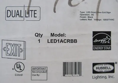 NEW HUBBELL LED1ACRBB LED DIRECT VIEW EXIT SIGN