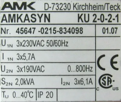 NEW AMK AMKASYN KU2-0-2-1 SERVO DRIVE EP-1835-P AMKASYNKU2021 45647-0215-834098