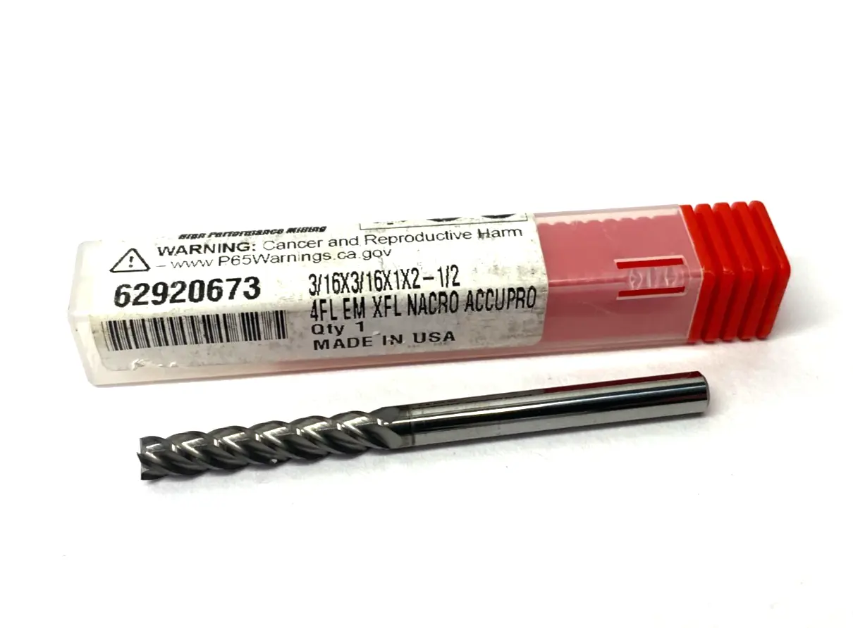 USED ACCUPRO SQUARE END MILL: 3/16" DIA, 1" LOC, 4 FLUTE, SOLID CARBIDE