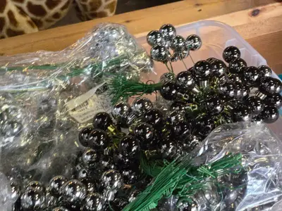 Lot of (1 Plastic Tub) Silver Ball Ornament Picks