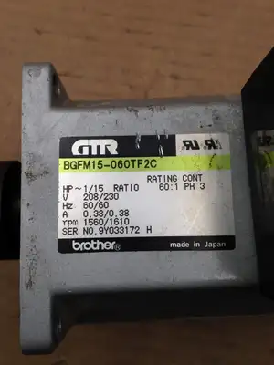 Brother GTR BGFM15-060TF2C 1/15HP Gearmotor 1560/1610RPM 208/230V 60:1 3PH