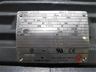 3 HP US Motors A3P3C BG92 Motor 460V 1175 RPM 3 Phase 4.3A 215 Frame Used