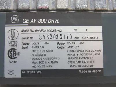 Ge Fuji 6VAF343002B-A2 AF-3001B 2hP AC Variable Frequency Drive 460V Bad Fan
