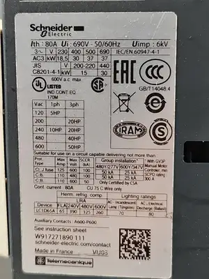 Schneider LC1D65A Coil Contactor 80A (BIN212)