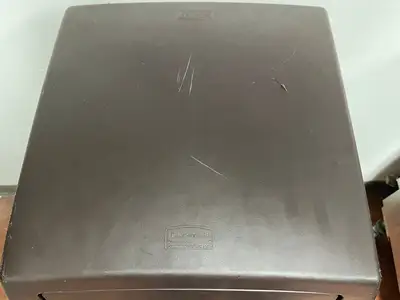 Used Rubbermaid Used Rubbermaid 35 Gallon Plastic Square 2 Door Trash Can on Casters - FG9 - SS406 Bins Illinois US | Falcon Restaurant Supply #1373570