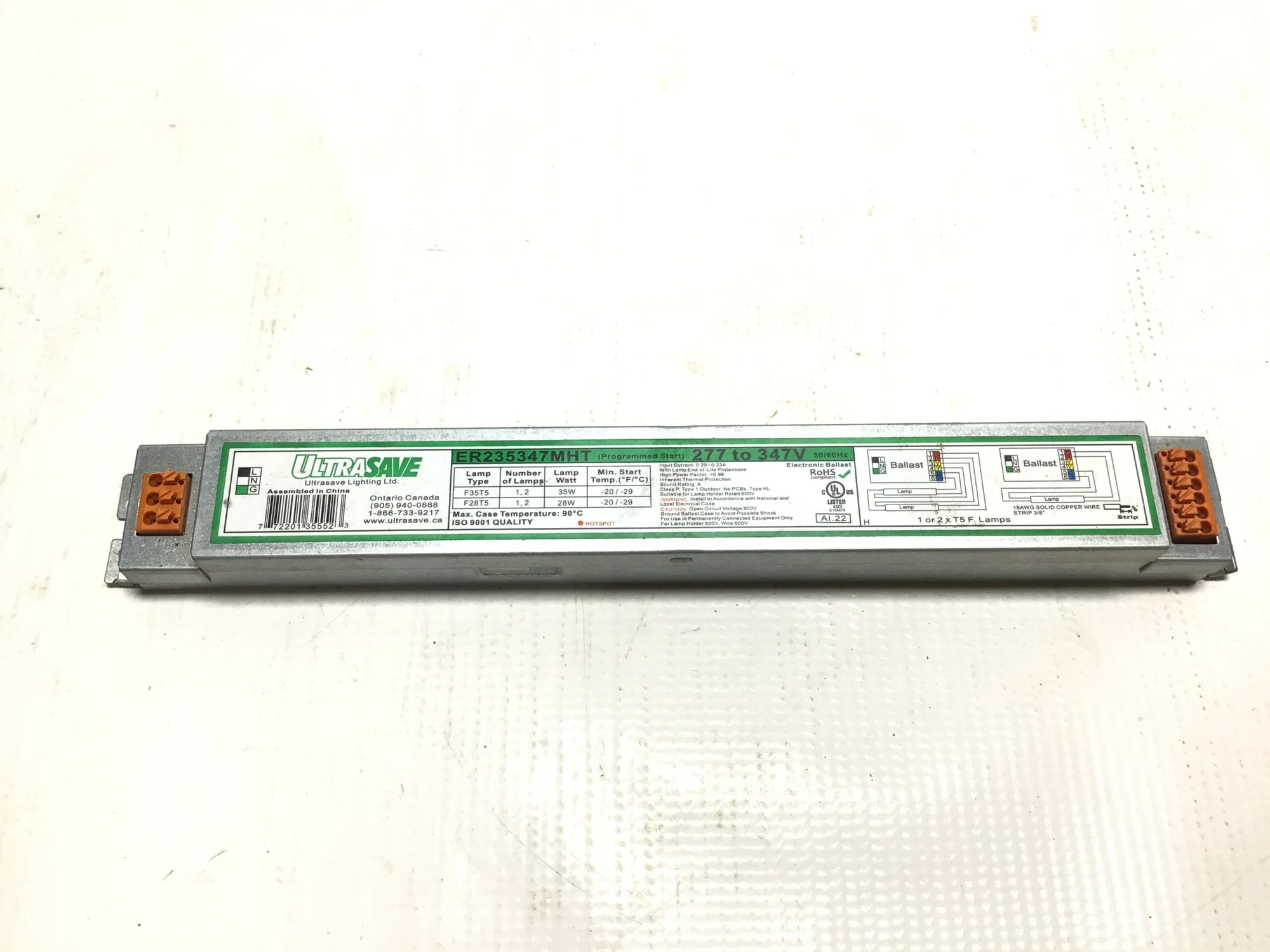 Ultra Save ER235347MHT Programmed-Start Ballast 50/60Hz 277-347V Input Current 0.29-0.23A