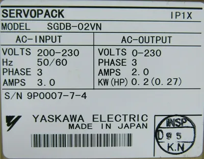 USED YASKAWA ELECTRIC SGDB-02VN SERVOPACK SGDB02VN